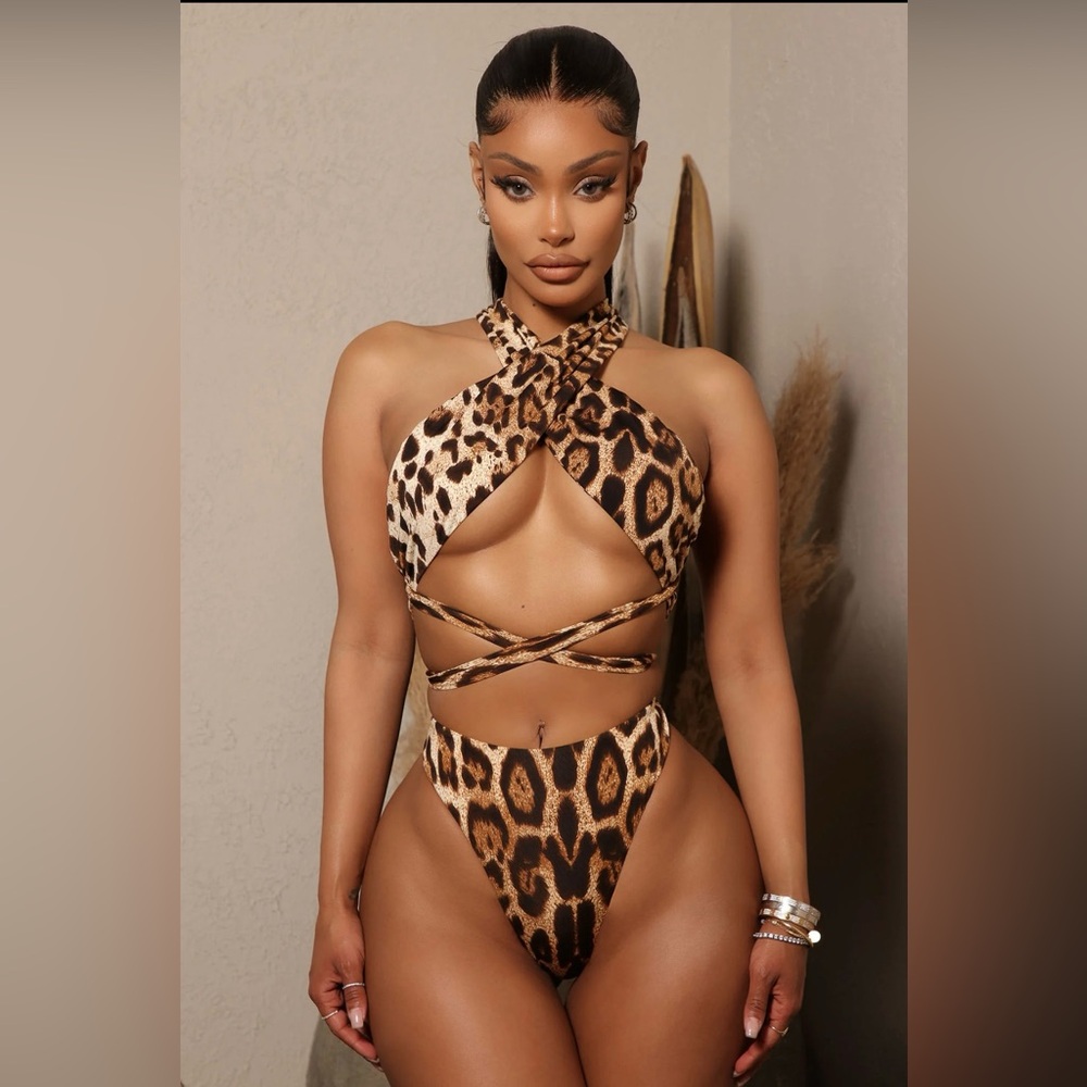 Pool Side Bae Wrapped Two Piece Swimsuit - Brown/combo.